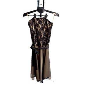 Romy Black & Beige Lace Floral Side Zip Lined Strapless Dress Large | Prom Dress